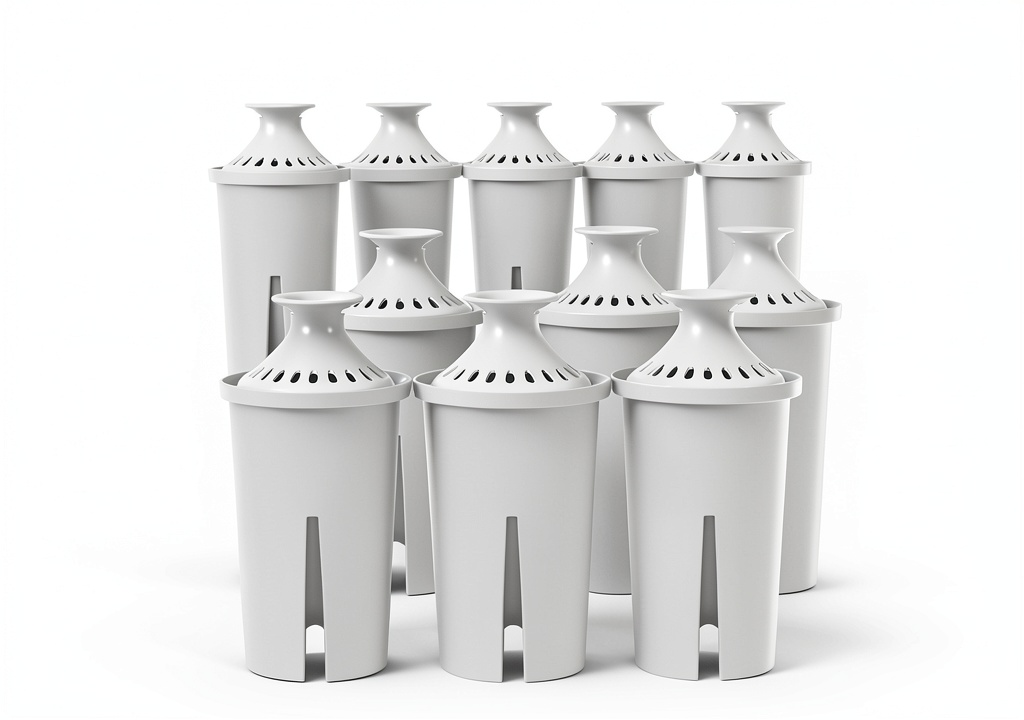 Installing Brita Filter Replacement Pureline Lead-Free 6 Pack on a wooden desk