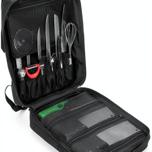 samdew Large Chef Backpack & Knife Bag, Knife Backpack and Chef Bag with Lock Hole, Knife Carrier Chef Utensil Case with Multiple Pockets & Slots for Kitchenware, Patent Design (Knife Not Included)-0