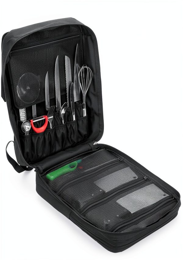 samdew Large Chef Backpack & Knife Bag, Knife Backpack and Chef Bag with Lock Hole, Knife Carrier Chef Utensil Case with Multiple Pockets & Slots for Kitchenware, Patent Design (Knife Not Included)-0