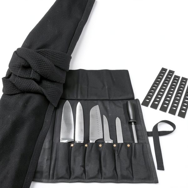 Chef Knife Roll Bag Gyuto Haven 6‑Slot Black Waxed Canvas Case-5