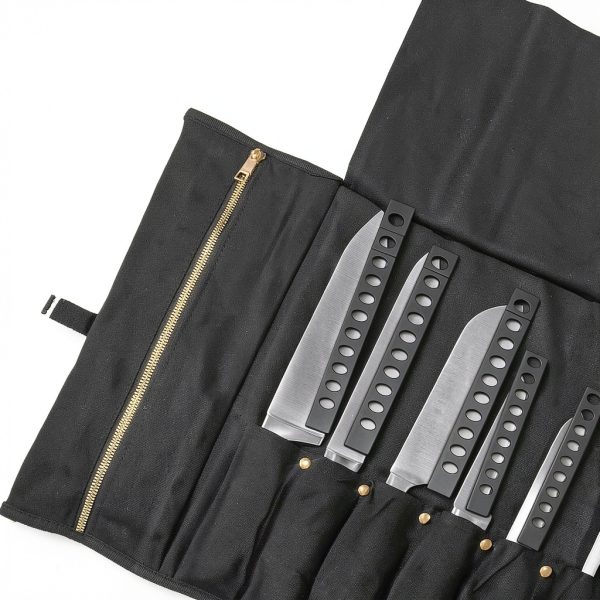 Chef Knife Roll Bag Gyuto Haven 6‑Slot Black Waxed Canvas Case-7