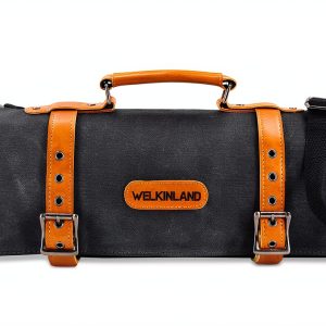 Knife Roll Welkinland 14-Pocket Waxed Canvas Leather Chef Bag-0
