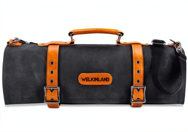 Knife Roll Welkinland 14-Pocket Waxed Canvas Leather Chef Bag-0