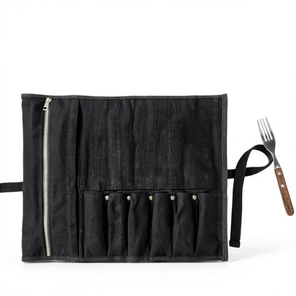 Chef Knife Roll Bag Gyuto Haven 6‑Slot Black Waxed Canvas Case-4