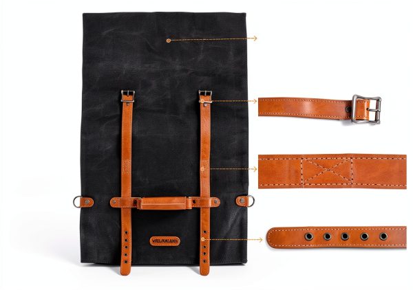 Knife Roll Welkinland 14-Pocket Waxed Canvas Leather Chef Bag-6