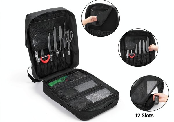 samdew Large Chef Backpack & Knife Bag, Knife Backpack and Chef Bag with Lock Hole, Knife Carrier Chef Utensil Case with Multiple Pockets & Slots for Kitchenware, Patent Design (Knife Not Included)-2
