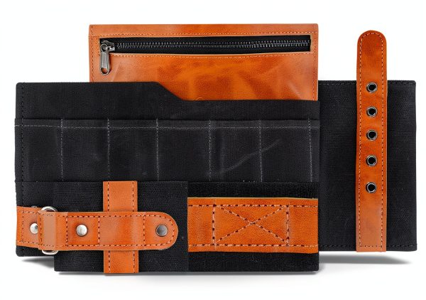 Knife Roll Welkinland 14-Pocket Waxed Canvas Leather Chef Bag-8