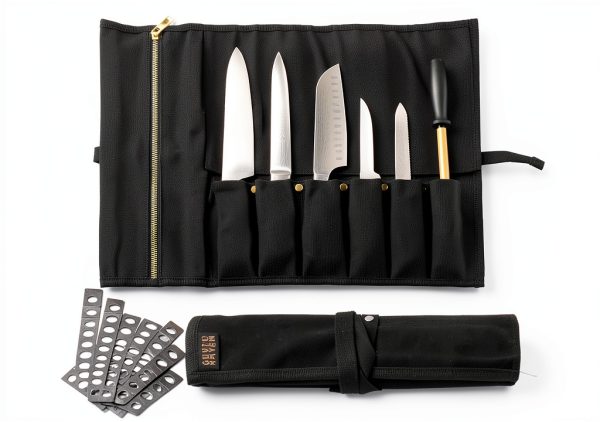 Chef Knife Roll Bag Gyuto Haven 6‑Slot Black Waxed Canvas Case-0