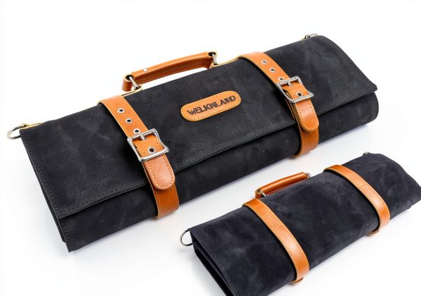 Knife Roll Welkinland 14-Pocket Waxed Canvas Leather Chef Bag-5