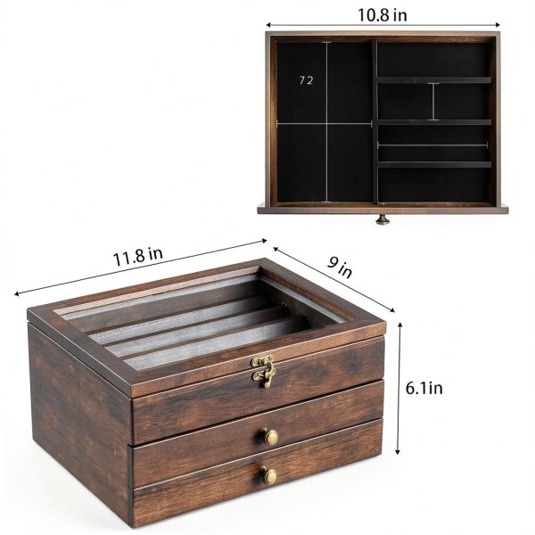 Knife Display Case amoard 3 Tier Walnut Wood Holder with Glass Lid-5