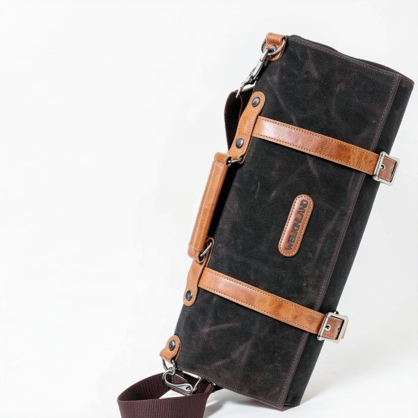 Knife Roll WELKINLAND 13-Pocket Waxed Canvas Leather Chef Bag-6