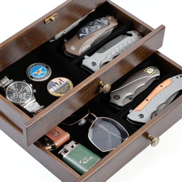 Knife Display Case amoard 3 Tier Walnut Wood Holder with Glass Lid-2