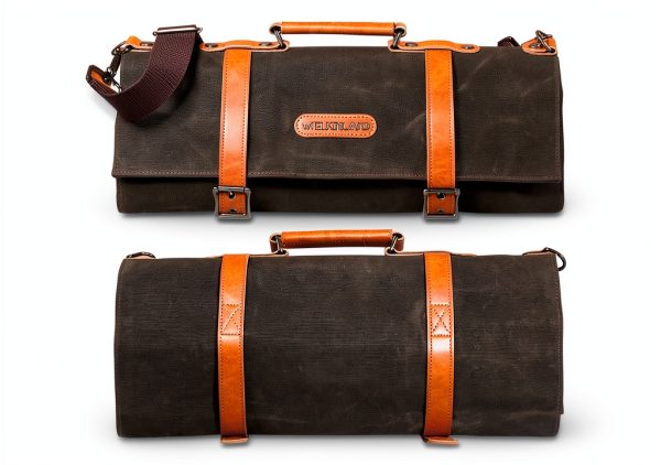 Knife Roll WELKINLAND 13-Pocket Waxed Canvas Leather Chef Bag-7